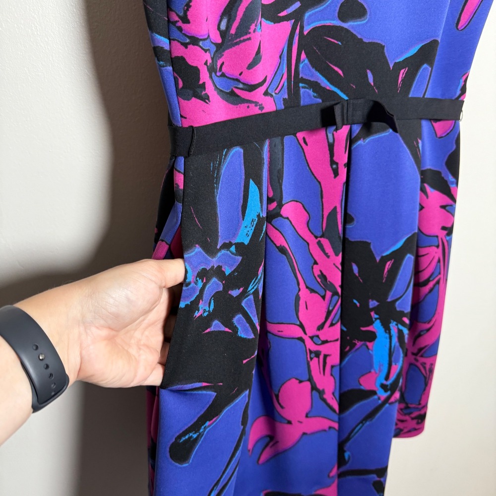 Taylor Womens Blue Pink Abstract Floral Fit and Flare Dress Size 12 Event Summer - Picture 12 of 12